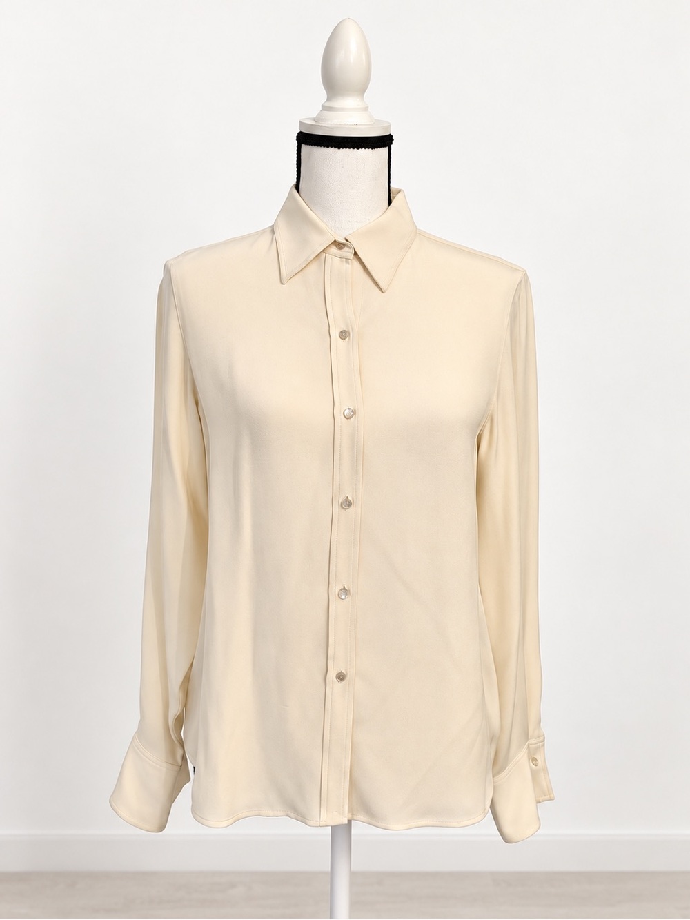 Lauren Ralph Lauren Petite 6P Ivory 100% Silk Button-Up Blouse